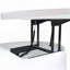 Table basse ronde à plateau relevable avec tiroir - marbre blanc et grain de bois