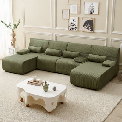 Canapé modulaire surdimensionné de 132,2 po, canapé désossé en forme de U, revêtement en velours côtelé doux, canapé convertible 4 places pour le salon, emballage compressé, aucun assemblage requis