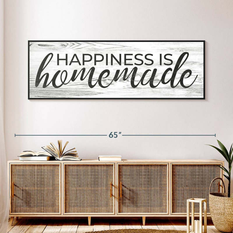 Plaque murale «Happiness Is Hommade» II, 57 po x 19 po, Cadre flottant noir