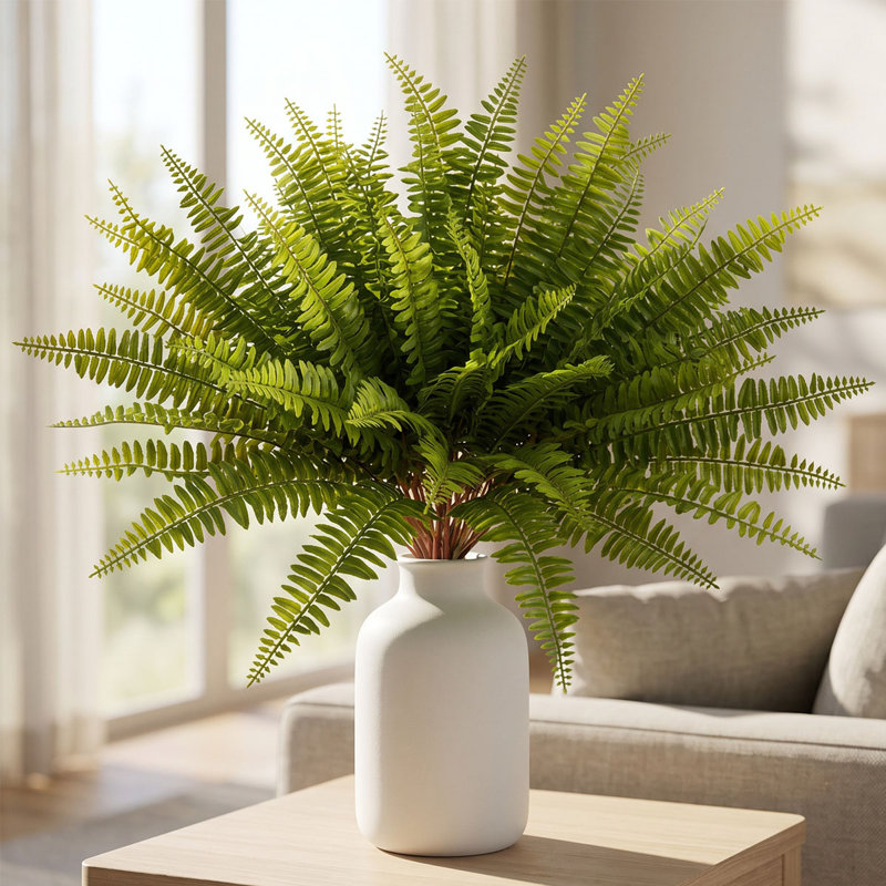 3 Pack Artificial Boston Fern Bush, UV-Resistant Fake Green Fern Greenery for Home & Outdoor Decor