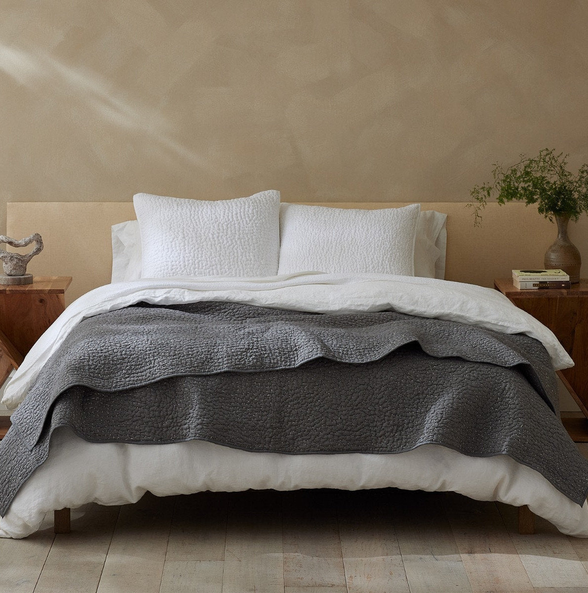 Pebbled Organic Cotton Quilt Set, Twin Quilt, Slate