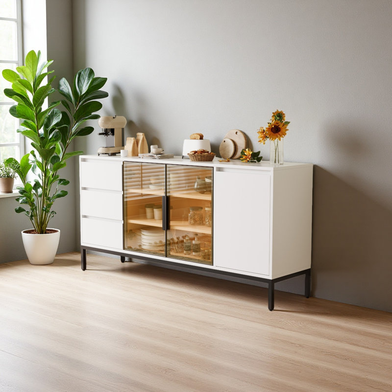Buffet avec rangement, salle de rangement à panneau latéral de cuisine avec portes et 3 tiroirs, support de garde-manger, console, mobilier de table à manger, salle à manger de salon