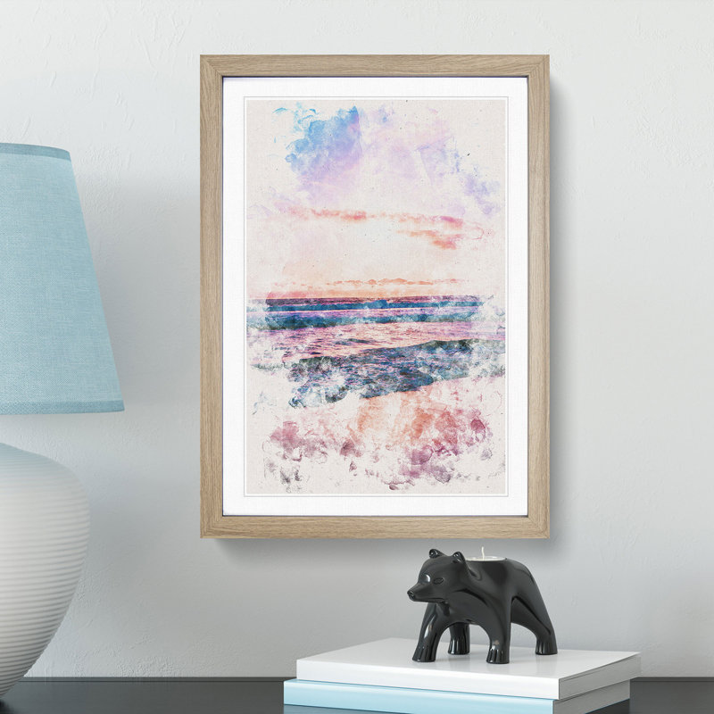 Pink Beach - Picture Frame Painting Print, 63cm H x 45cm W x 2cm D, Oak Framed