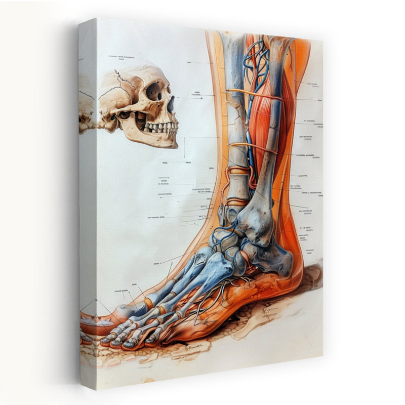 «Anatomical Leg and Skull», art mural rétro, H 24 po x l 16 po