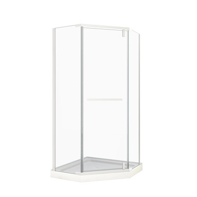 Pivot Shower Door In Matte White - 1/4" Tempered Glass 34.75 In. X 72 -angle Mechanism Leak- Enclosure Comfortable Experience