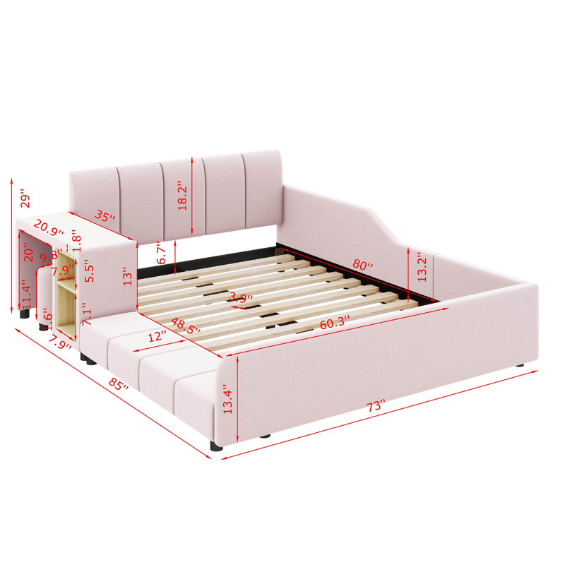 Lit rembourré avec rangement Venie, Rose