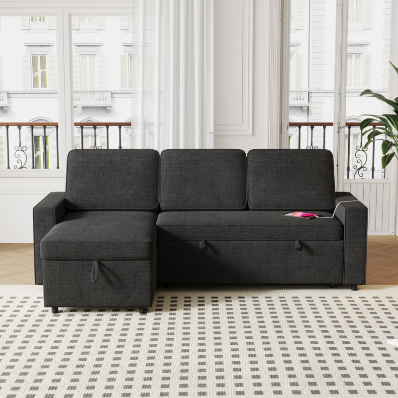 Canapé-lit convertible en L 85,8 po, Tissu noir