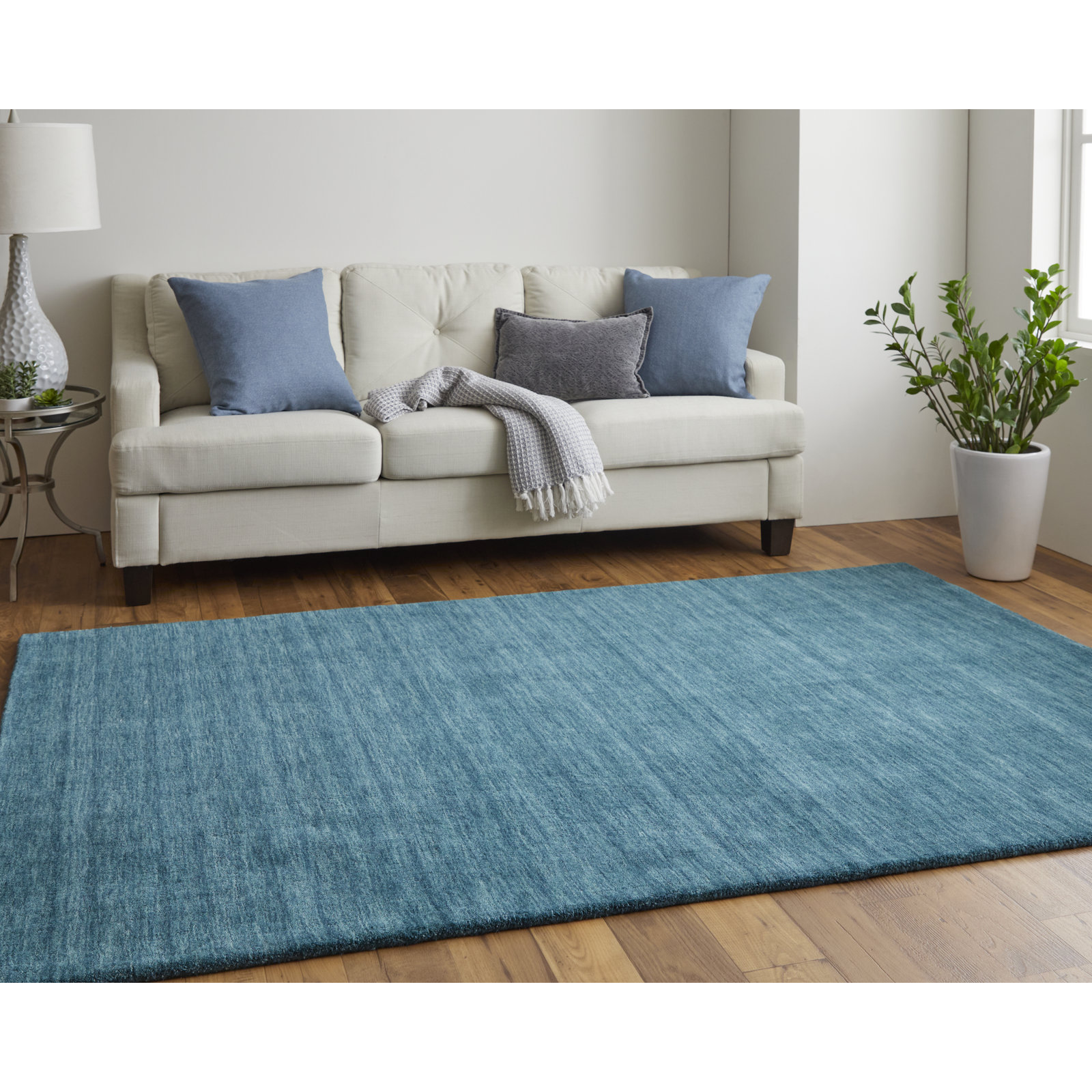 Kaden Hand-Woven Wool Shag Rug, Rectangle 9'6" x 13'6", Teal