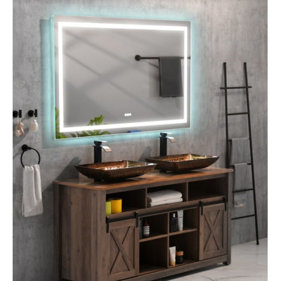 Miroir de salle de bain DEL sans cadre 60 x 36 pouces, verre argenté sans cuivre de 5 mm + cadre en aluminium, 1 pièce, miroir de courtoisie mural avec éclairage 3 couleurs, intensité variable, antibuée et fonction mémoire