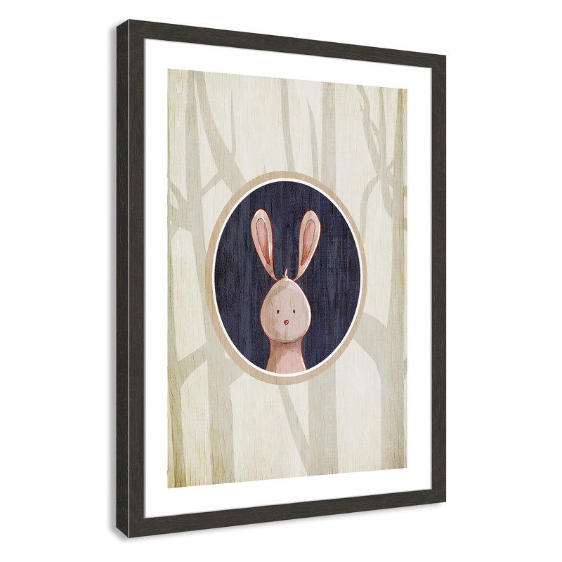 «Juvenile Forest Animals», impression sur papier, H 34,5 po x l 24,5 po x P 0,6 po, Cadre plat à grain de bois noir