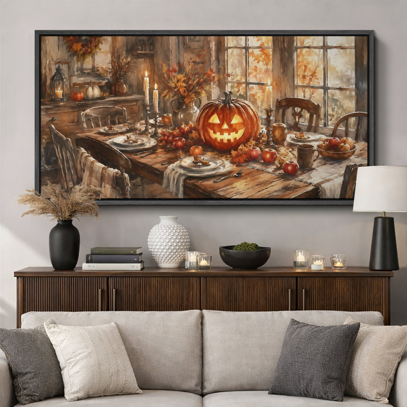 Tableau rustique de citrouilles d'Halloween pour la salle à manger, impression giclée sur toile encadrée en 3 parties, décoration murale.
