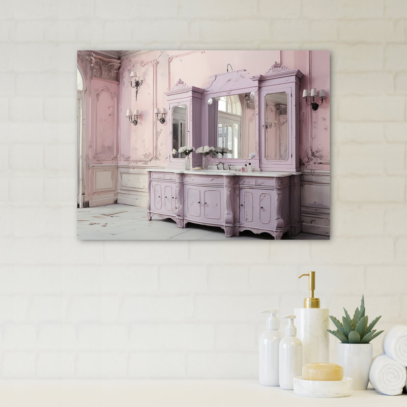 Meuble-lavabo rose flottant - Art mural de salle de bain, H 34 po x l 44 po x P 1,5 po