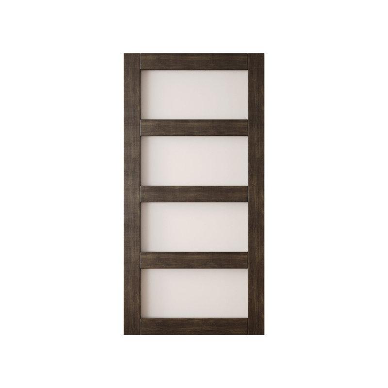 Porte de grange non assemblée et finie en verre à 4 verres de 36 po x 80 po Homacer Ebony, usage intérieur seulement