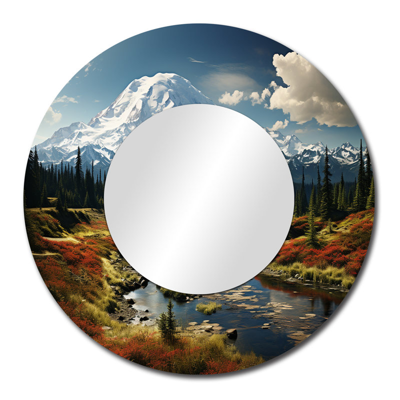 «USA Majesty Mount Rainier», miroir mural rond vert, impression sur métal, 29 po x 29 po