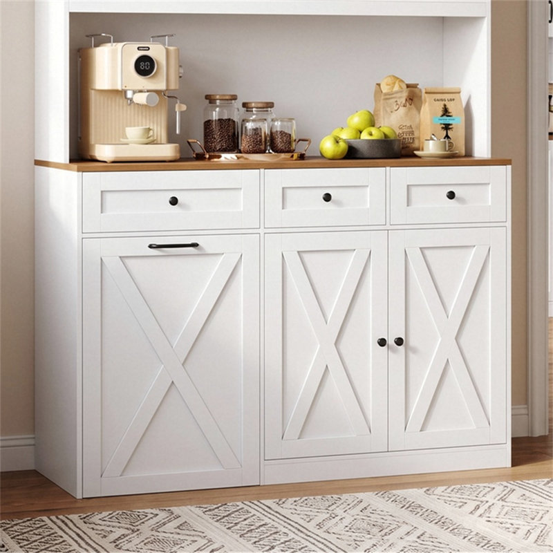 Straun Pull-out Trash Cabinet, Free Standing Kitchen Storage Cabinet, For Kitchen Living Room, White