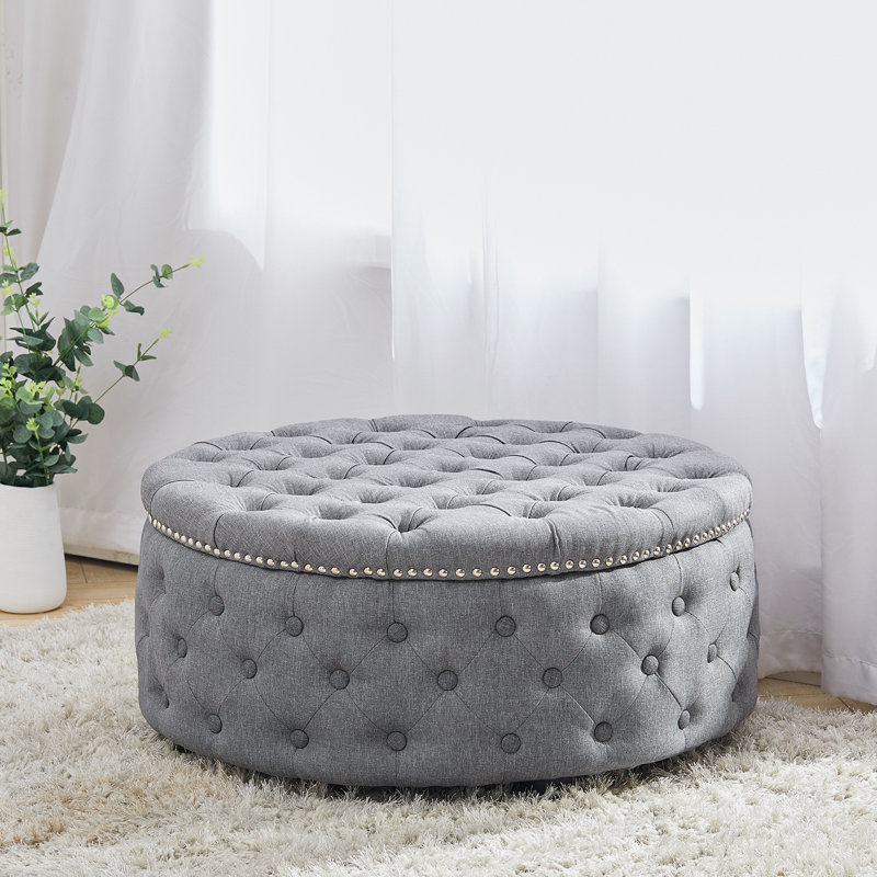 Acle 75cm Wide Tufted Round Solid Colour Cocktail Ottoman, Light Grey