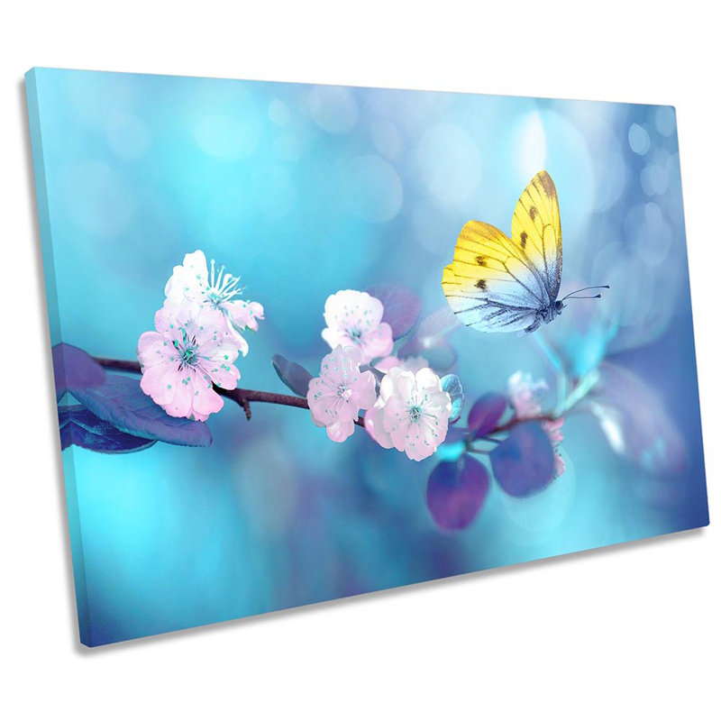 Beautiful Butterfly Flowers Floral - Wrapped Canvas Print, 91.4cm H x 137.2cm W x 4cm D