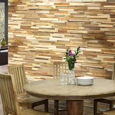 12" x 24.8" Reclaimed Solid Wood Wall Panelling in Brown