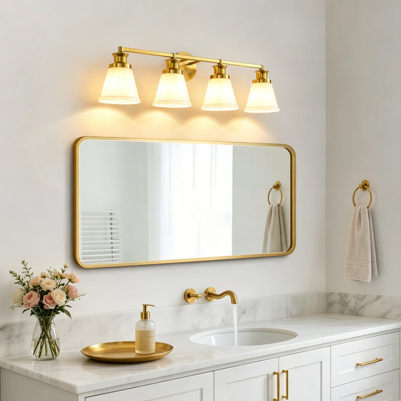 Conchita 4-Light Dimmable Frosted Glass Vanity Light, Brushed Gold