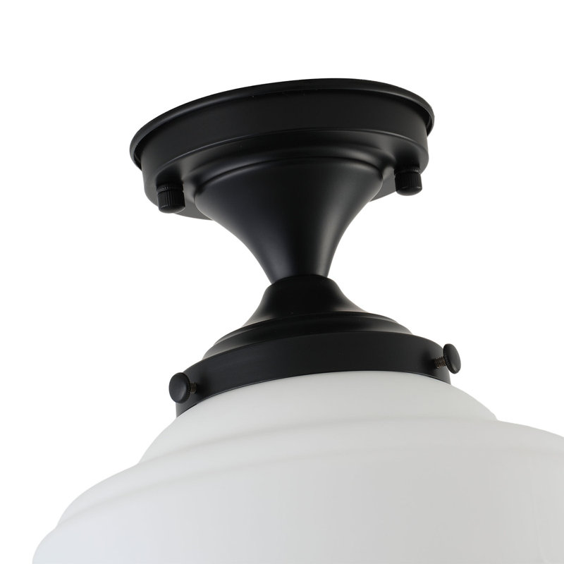 Schoolhouse Style Matte Black Flush Mount Ceiling Light with Glass Shade, E26 Base
