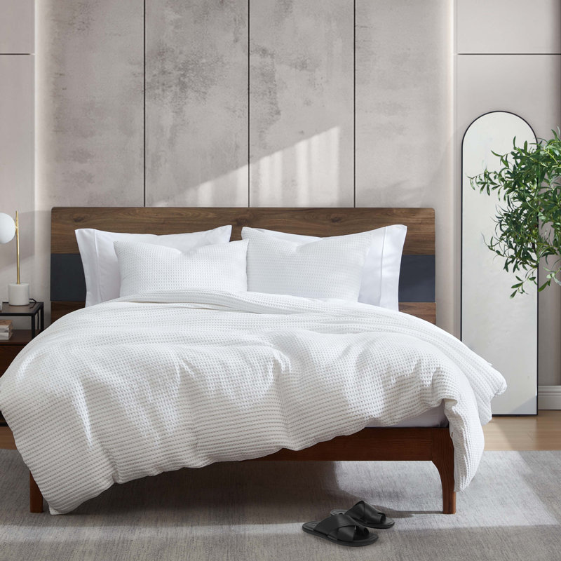 White Full Microfiber Reversible Waffle Comforter Set