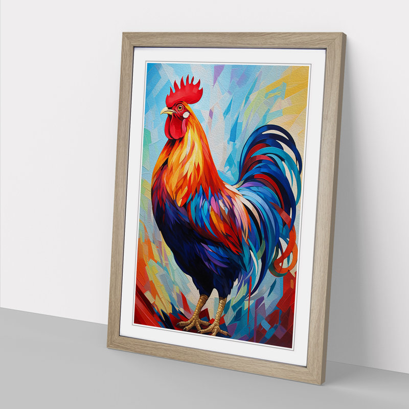 Rooster Abstract No.3 - Single Picture Frame Print on Wood, 46cm H x 34cm W x 2cm D, Oak