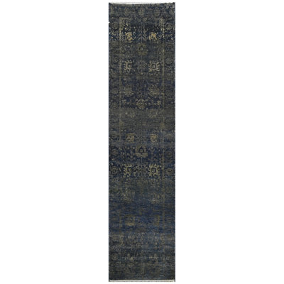 Tapis bleu et or noué à la main de haute qualité