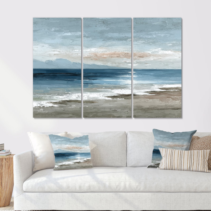 Blanc, bleu, océan côtier, oasis retrouvée - ensemble d'art mural plage, 28" H x 36" W, Toile tendue, Ne s’applique pas