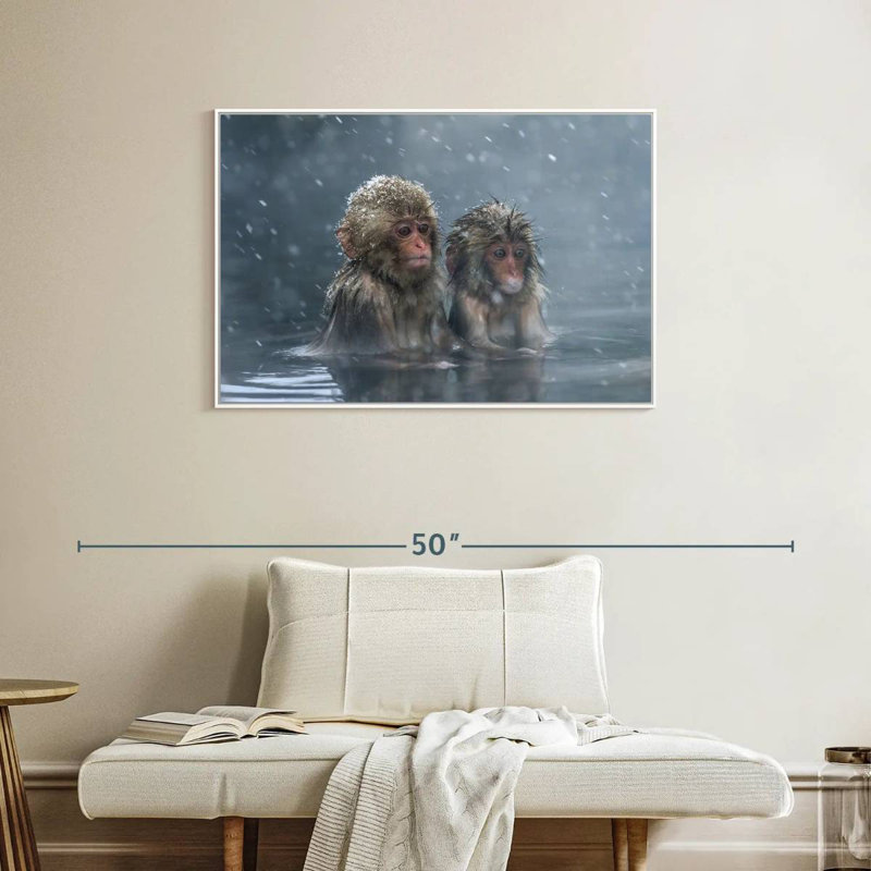 Duo de singes, Cadre flottant blanc, 37 po x 25 po