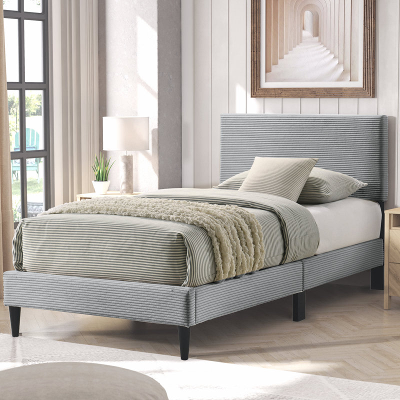 Tevrat Upholstered Platform Bed with Adjustable Headboard, Twin, Gray