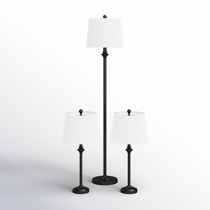 Lolley Black Traditional Dimmable Metal Living Room Bedroom 57.5 in. Floor Lamp & 26.5 in. Table Lamp