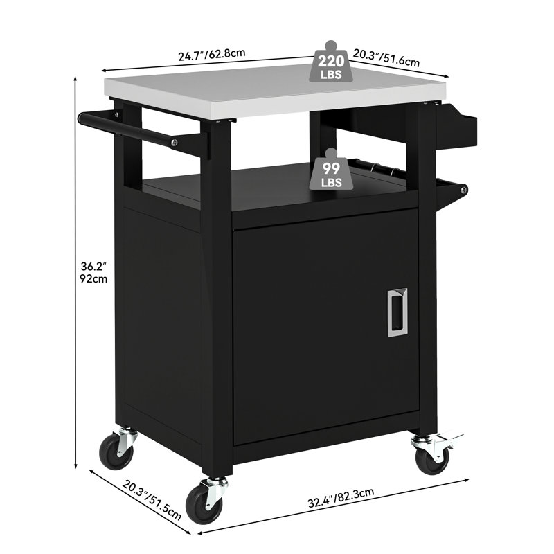 Chariot-bar roulant pour l'extérieur avec plateau en acier inoxydable