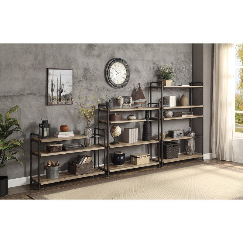 Jeraldin Etagere Bookcase, (4 Shelves) 49” H x 48” W x 16”D, Brown