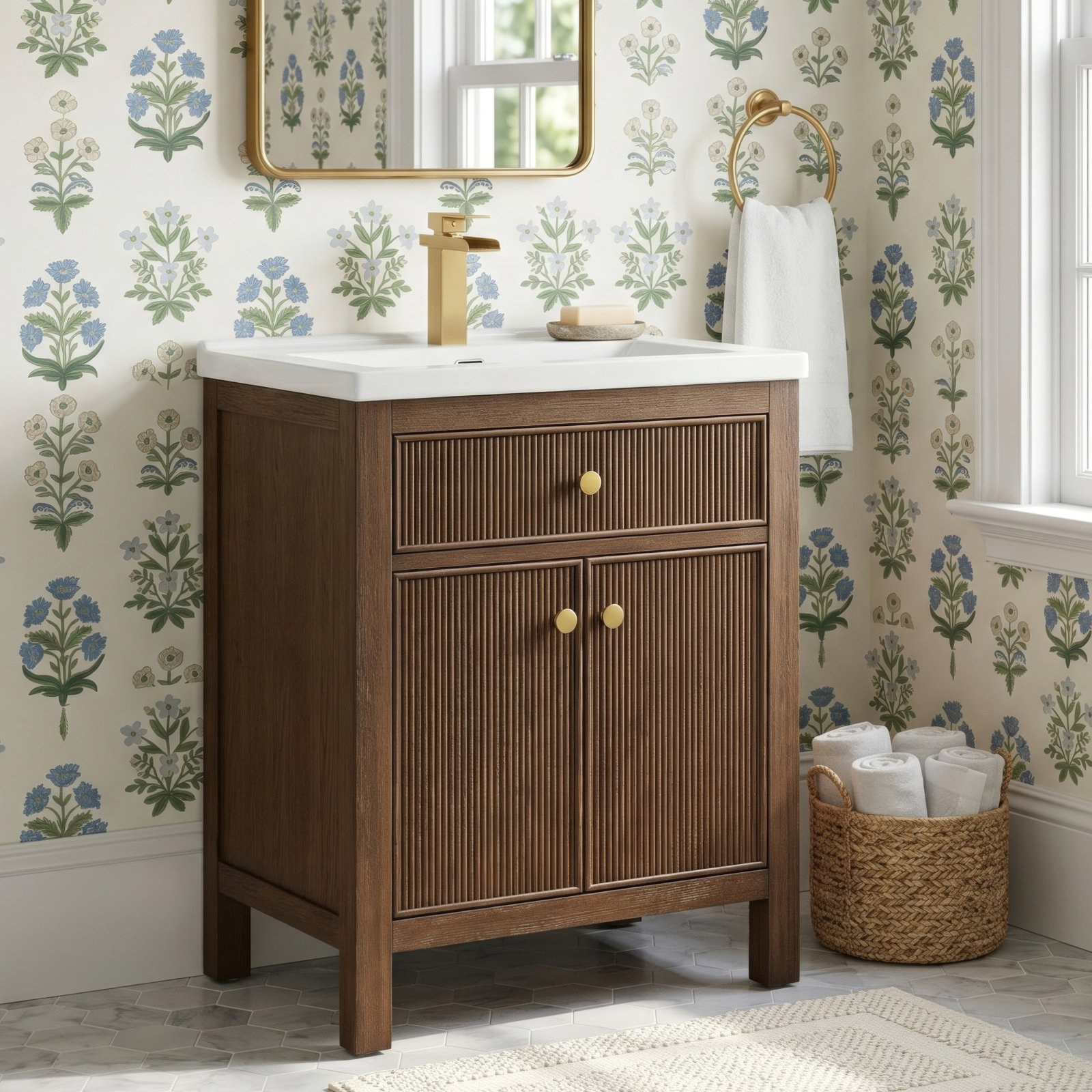 Lala 24" Single Bathroom Vanity, Brown Brushed Oak