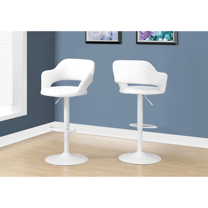 Tabouret de bar pivotant réglable, base en métal blanc et siège d'aspect cuir, contemporain moderne, option de comptoir à hauteur réglable, look contemporain