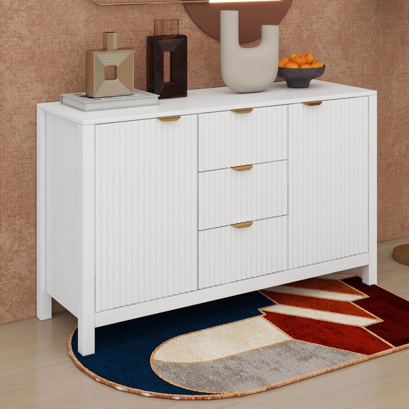 Entryway Cabinet with Wave Design - 3 Adjustable Shelves, White
