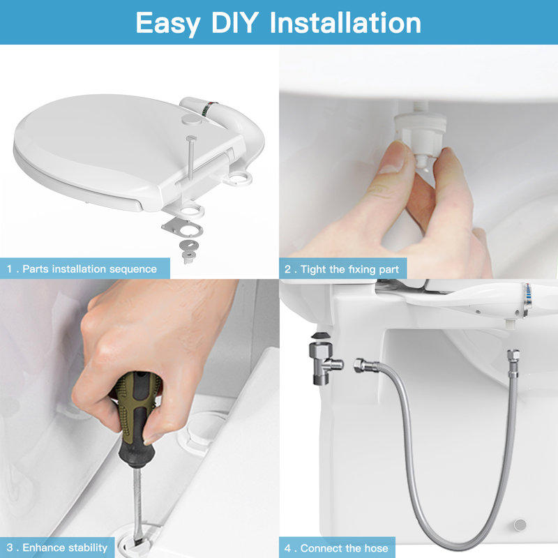 17" Bidet Attachment Toilet Seat, for Toilet with Self-Cleaning Nozzles, Slow Close Toilet Seat