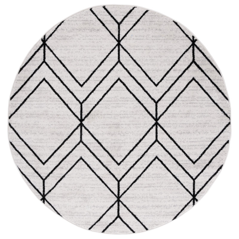 Cargian Geometric Light Gray/Black Area Rug, Round 8'