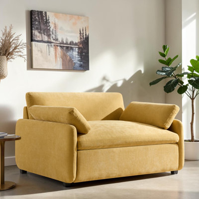 Oversized Chenille Accent Chair, Modern Upholstered Single Sofa Chair with Deep Seat, Removable Cushions & 2 Pillows for Living Room, Bedroom & Apartment