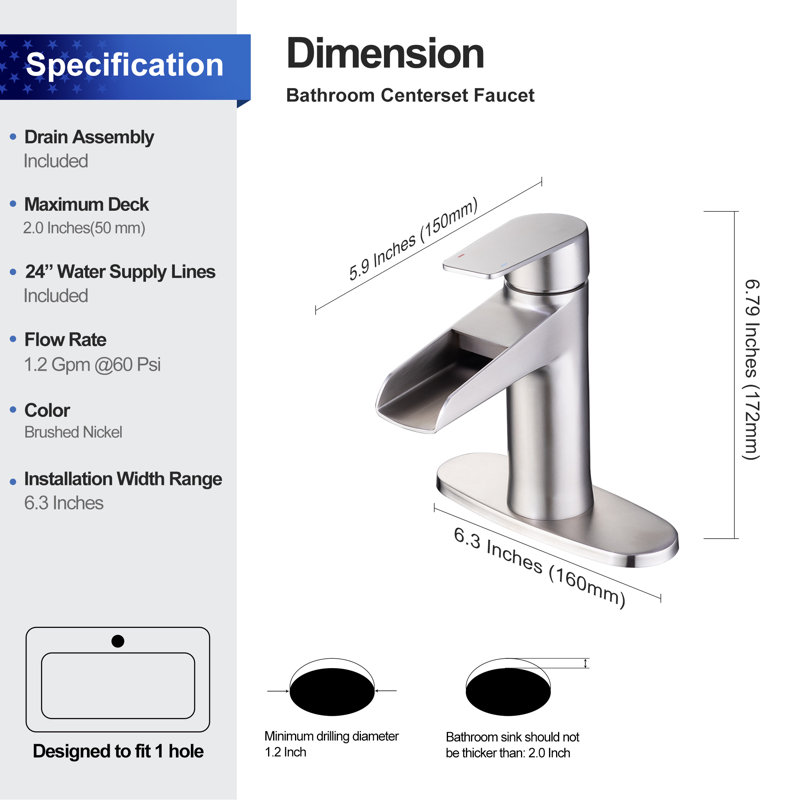 Single Hole Bathroom Faucet with Drain Assembly, Brushed Nickel