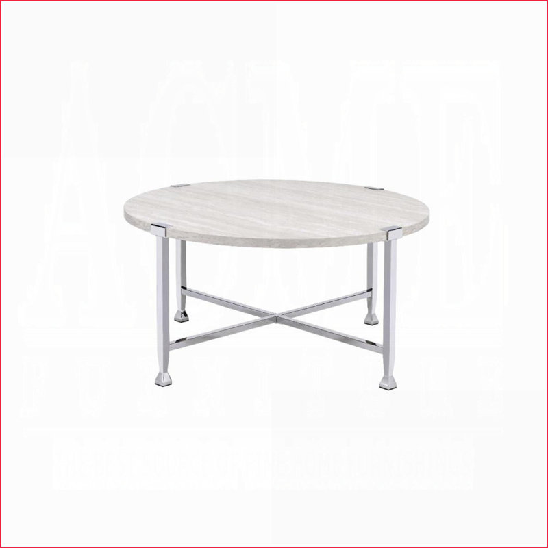 Table basse ronde en chêne blanc pour le salon, structure en métal chromé - moderne et amp; Conception stable