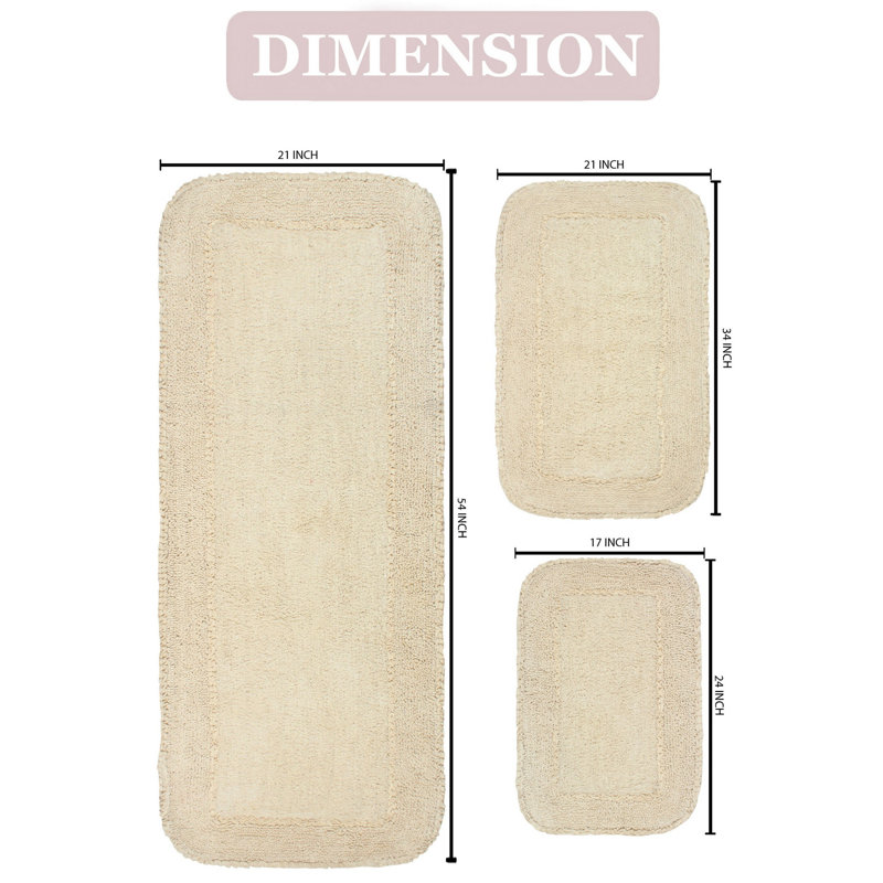 Ensemble de tapis pour salle de bain 3 pièces Aceyon, Ivoire