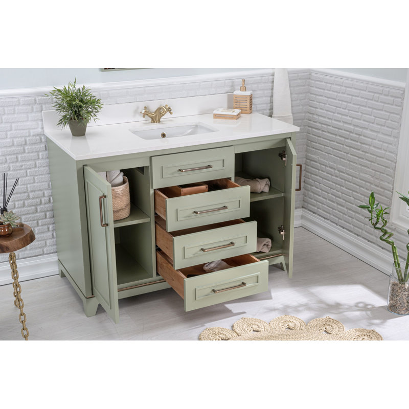Ensemble de meuble-lavabo simple 47,2 po avec miroir Chantaya, Vert