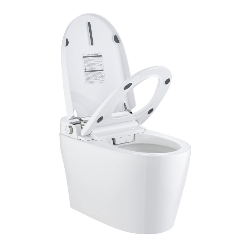 Toilette allongée sans réservoir avec bidet, chasse d'eau automatique à double chasse 1,1 / 1,28 gallon par chasse, siège chauffant, laveuse / sécheuse chaude, veilleuse, fermeture en douceur, télécommande