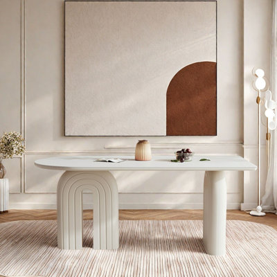 French Cream-Style Oval Rock Plate Dining Table