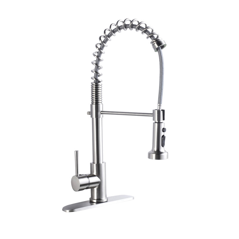 21.06-Inch Brushed Nickel Kitchen Faucet, Stainless Steel With Easy Pull-Down And Single Handle Control Faucet In Nickel, 21-Inch, 360-Degree Swivel Spout Dual