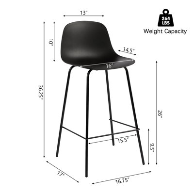 Botyo 26" H Modern Low Back PP Counter Stool with Metal Frame
