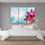 Pink Flowers On A Blue Background - 3 Piece Wrapped Canvas Print Set-413890123