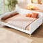 Grand lit de jour beige, revêtu de lin, 4 pieds de soutien, structure solide, polyvalent pour la décoration intérieure, lit de jour beige de construction, design moderne, assise et sommeil confortables, facile à poser