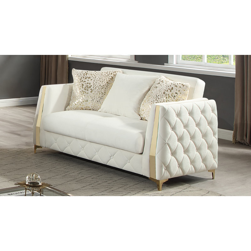 Causeuse-lit tapissier Keivin, Blanc cassé